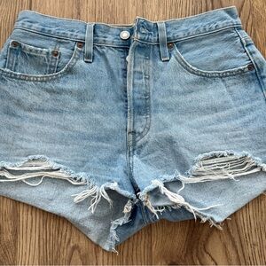 Levi’s 501 Premium Distressed Denim Shorts Button Fly Size 28